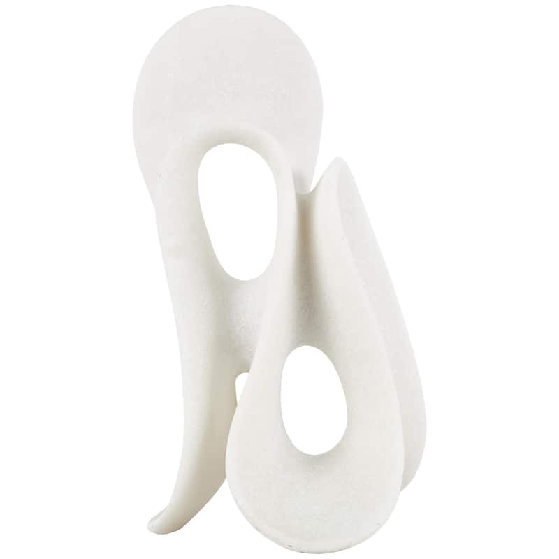 Polystone Abstract Wavy Shaped Decorative Sculpture with Cutouts and Speckled Texturing - White - Roche River Decor