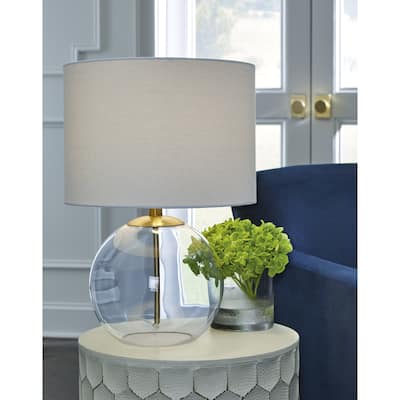 Ashley Furniture Samder Clear & Brass Glass Table Lamp - 14"W x 14"D x 21"H