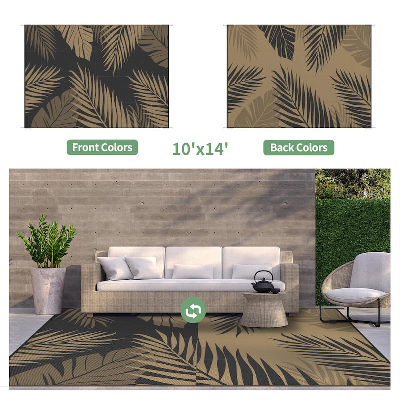 Mcow Palm Leaf Collection Reversible Woven Waterproof Outdoor Area Rug