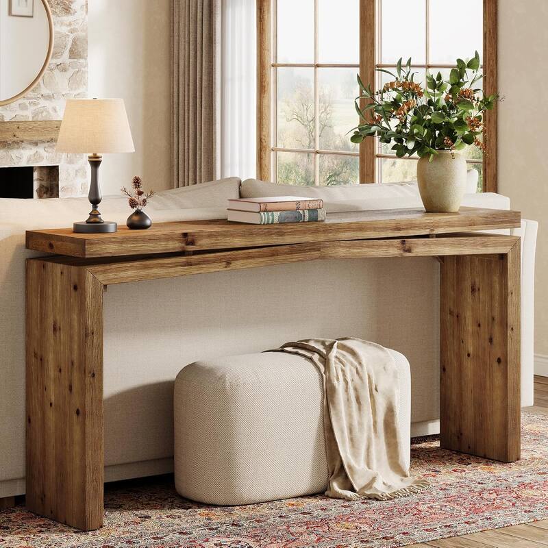 63-Inch Long Farmhouse Sofa Table Behind Couch for Entryway, Living Room - Brown