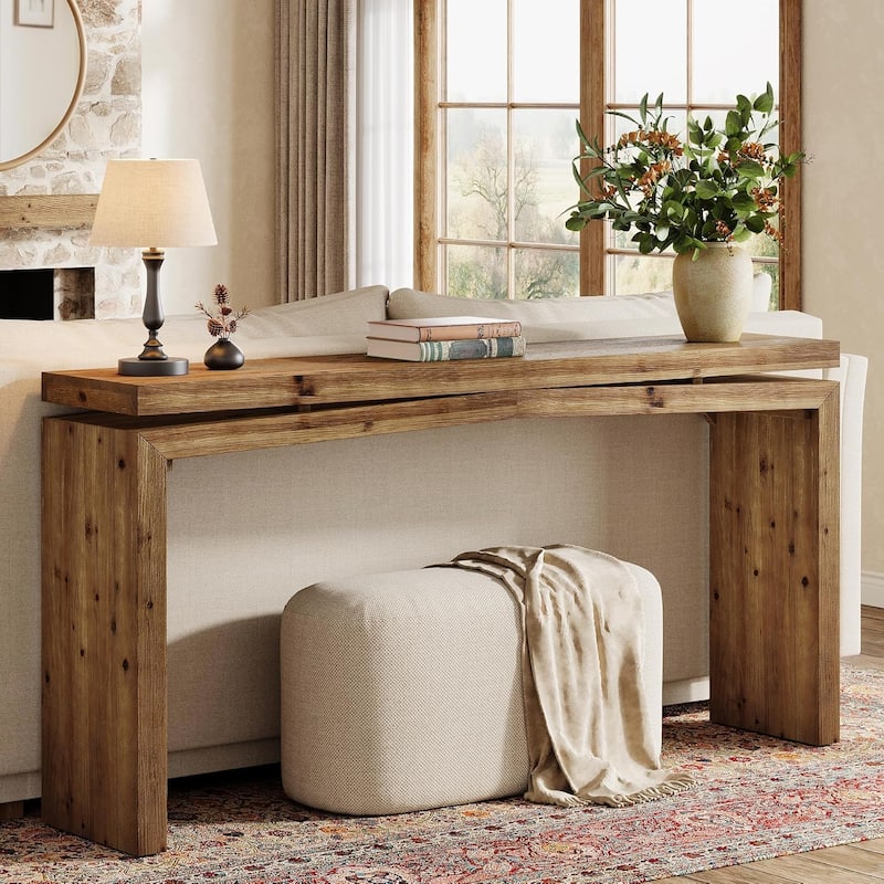 63-Inch Long Farmhouse Solid Wood Console Table for Entryway, Living Room, Foyer