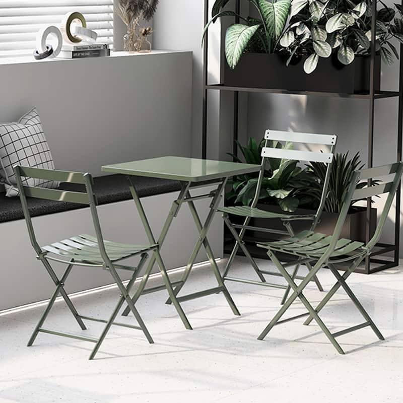 3 Piece Outdoor Patio Bistro Set of Foldable Square Table and Chairs, Red