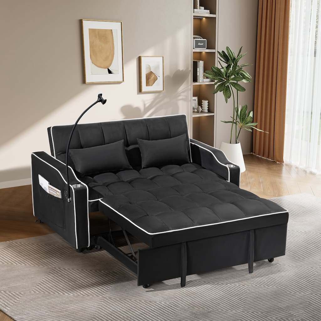 Modern Multifunctional Foldable Sofa Bed with Adjustable Backrest, Upgraded Suede Fabric, USB Port, Ashtray - 55" * 35" * 30"