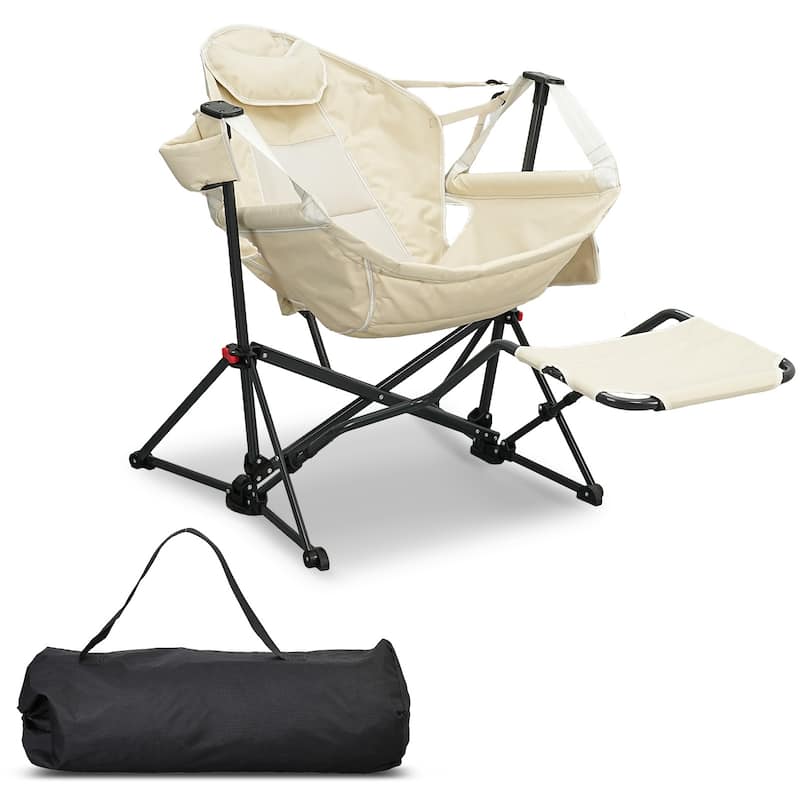 Hammock Camping Chair with Footrest, Outside Foldable Portable Rocking Chairs - Khaki