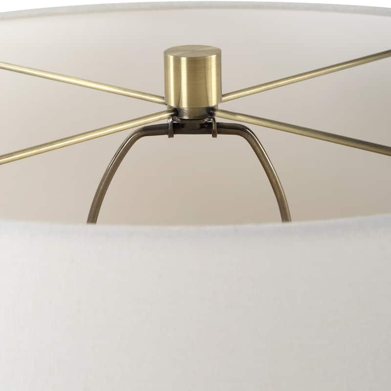Seeded Glass Table Lamp with Round Shade - 29.75" - Clear and Antique Brass