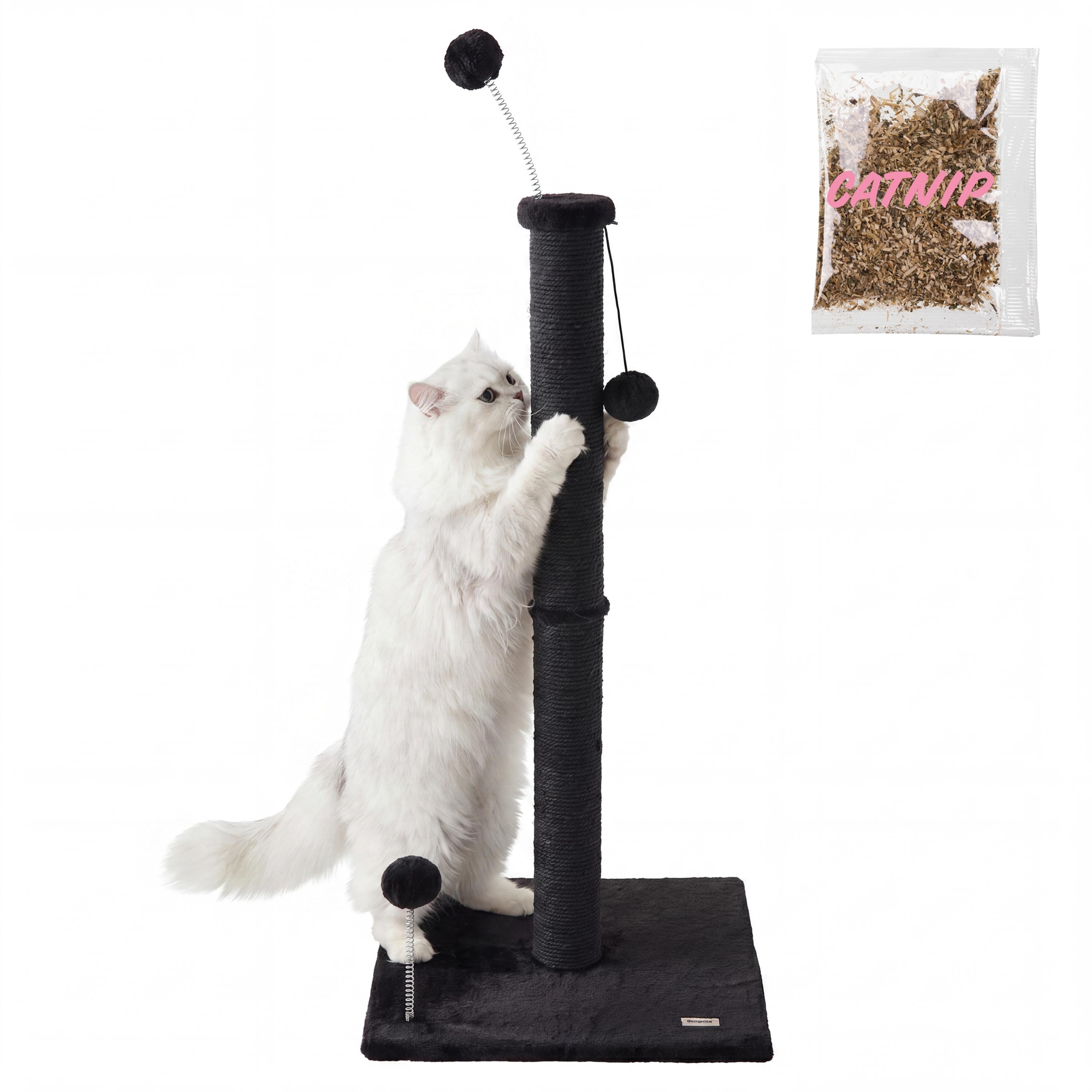 Rylie Farmhouse Sisal Pillar Cat Scratching Post with Fuzzy Toys and Spring Balls
