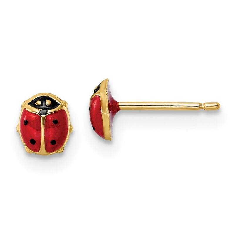 Curata 14k Yellow Gold Polished Enameled Small Ladybug Post Earrings 5x4.5mm