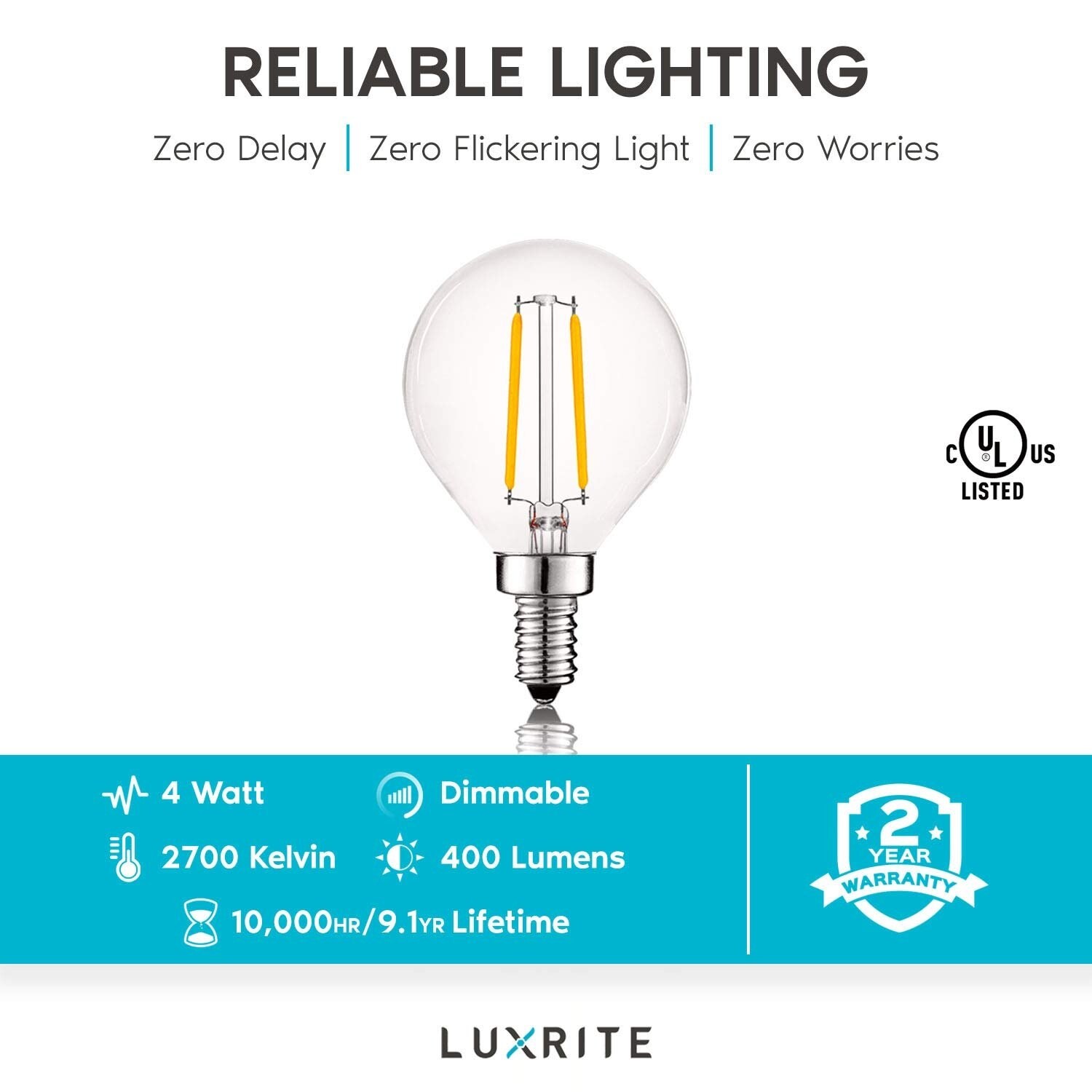 Luxrite 4W Vintage G16.5 LED Globe Light Bulbs Dimmable, 400 Lumens, 40W  Equivalent, Clear Glass, E12 Base (4 Pack) - Overstock - 28958673, image size:1500x1500