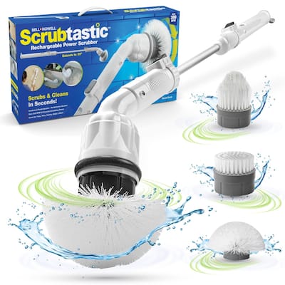 Bell + Howell Scrubtastic Rechargeable Power Scrubber with Extension Handle and 3 Brush Heads - 39 Inches