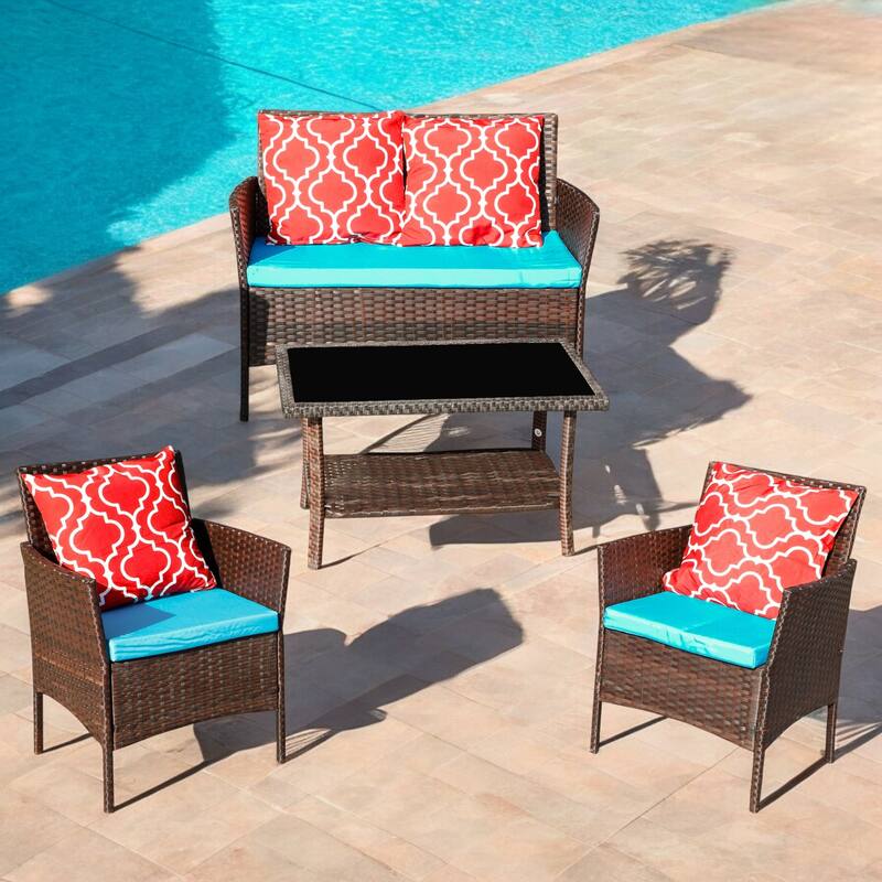 KISRAIS 4-Piece Outdoor PE Rattan Dining Set