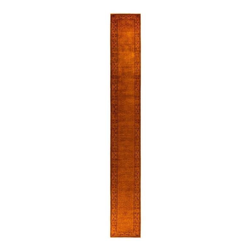 Overton Hand Knotted Wool Vintage Inspired Modern Contemporary Overdyed Gold Runner Rug - 2' 7" x 21' 4"