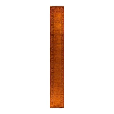 Overton Hand Knotted Wool Vintage Inspired Modern Contemporary Overdyed Gold Runner Rug - 2' 7" x 21' 4"