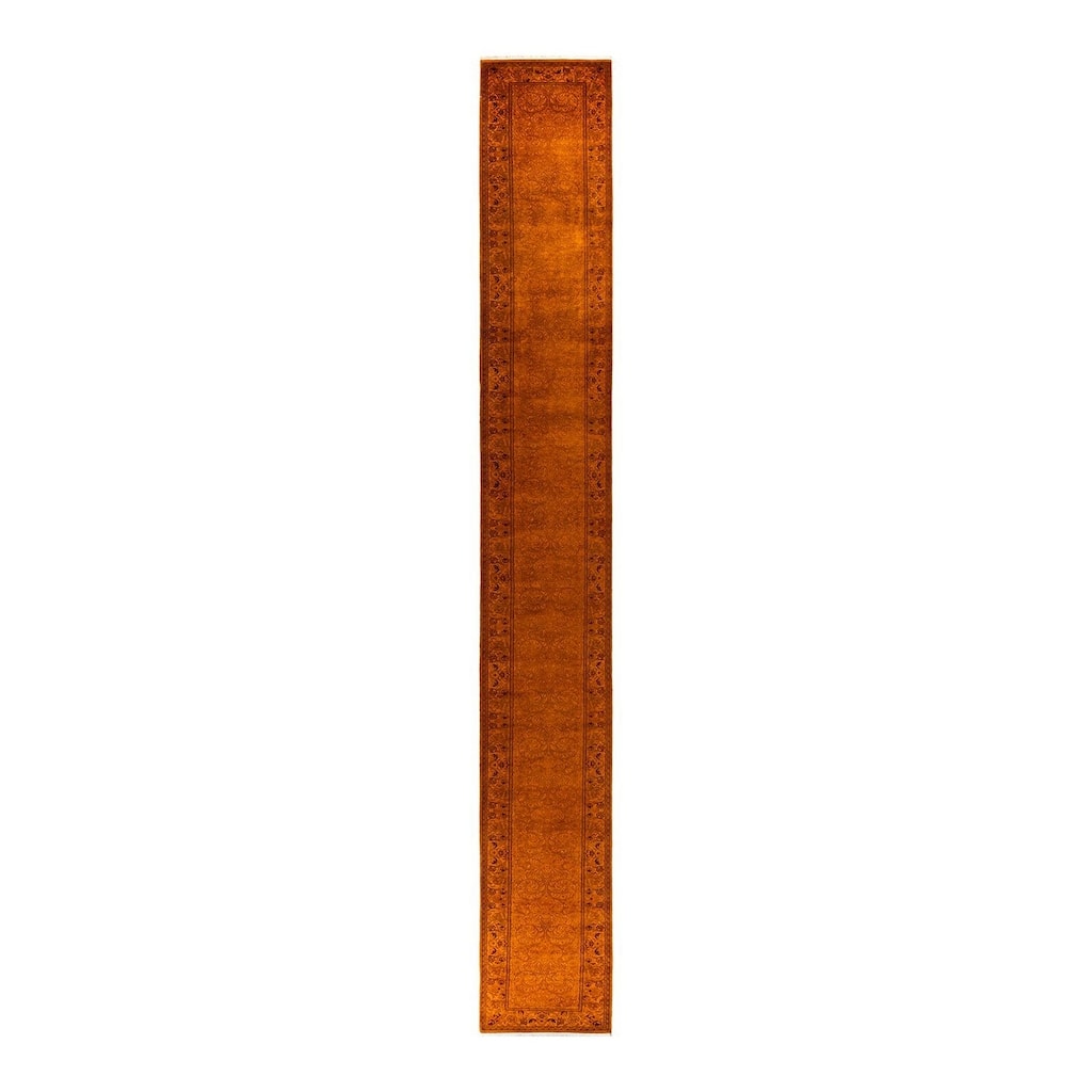Overton Hand Knotted Wool Vintage Inspired Modern Contemporary Overdyed Gold Runner Rug - 2' 7" x 21' 4"
