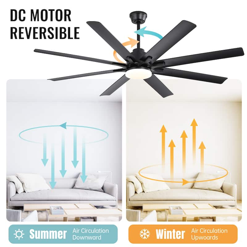 52 Inch/66 Inch/72 Inch Modern Ceiling Fan with Dimmable LED Light ,Remote&APP Control,8 Blades for Large Living Room,Porch