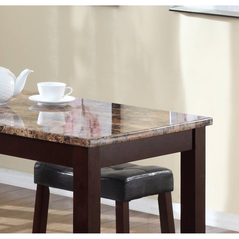 3-Piece Counter Breakfast Table and Chair Sets Compact Dining Table and Chair Sets with Print Marble Tabletop for Living Room