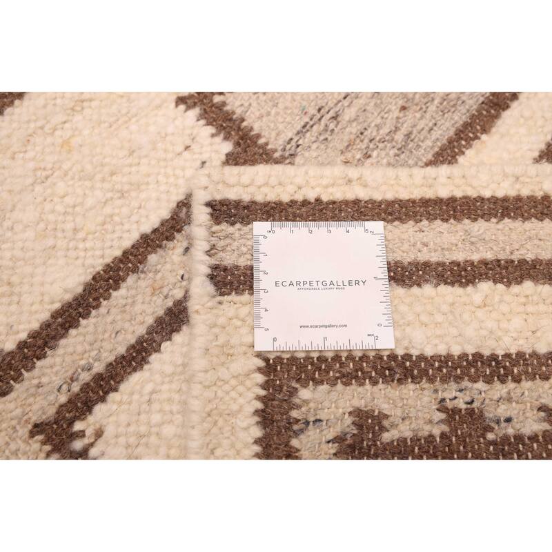 ECARPETGALLERY Flat-Weave Marrakech Cream Wool Kilim - 5'3 x 7'9
