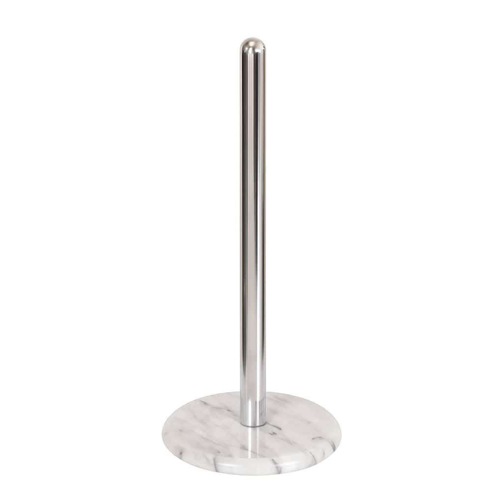 Creative Home White Marble Freestanding Paper Towel Holder with Chrome Plated Pole