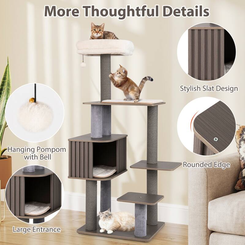 Gymax 59.5'' Tall Cat Tower w/Cushion Top Perch Detachable Mats