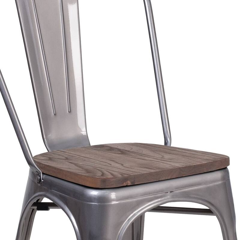 4 Pack Clear Coated Metal Stackable Chair with Wood Seat