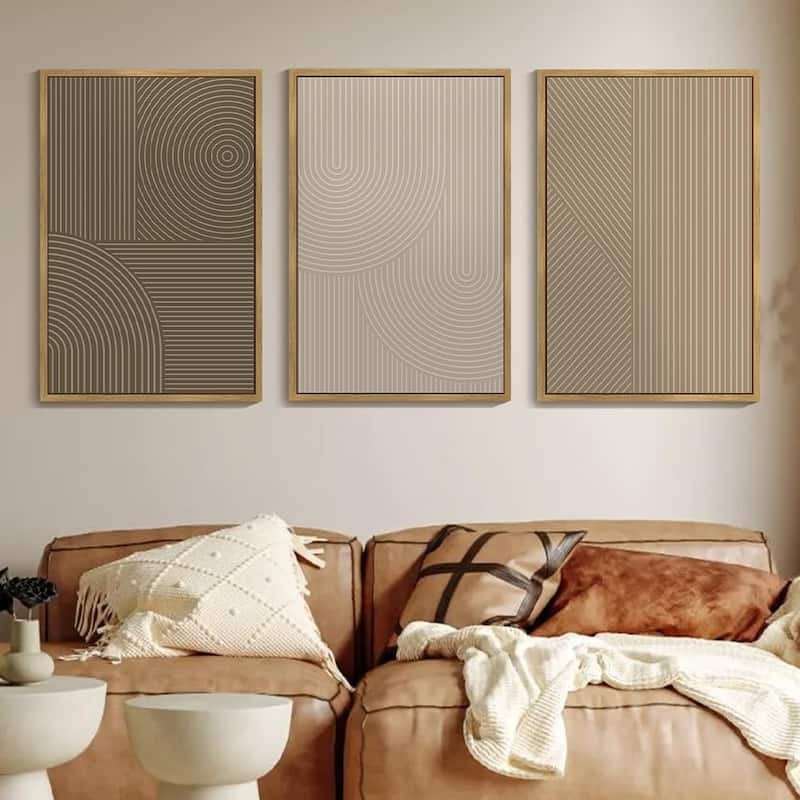 Wall Art Modern Boho Neutral Line Wall Decor Geometric Artwork - 24 x 36