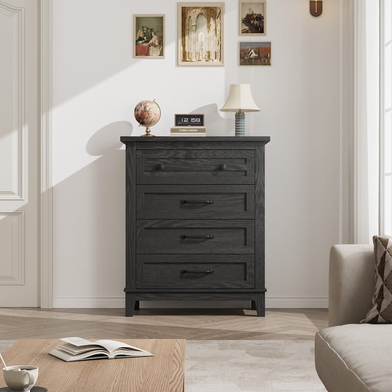 4 Dresser for Bedroom, 34.8" Tall Wooden Freestanding Chest of Drawers - Black