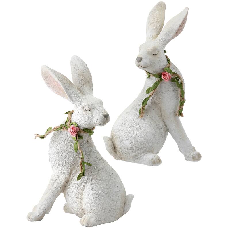 Resin Floral Garland Bunny 9" Set of 2