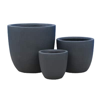 Durx-litecrete Lightweight Concrete Modern Seamless Round Cement Color Planter-Set of 3 - 17.7'x17.7'x16.9'