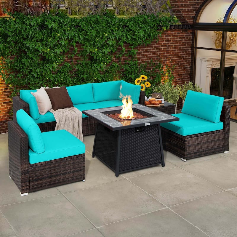 Costway 7 PCS Patio Furniture Set with 35" Propane Gas Fire Pit Table - See Details