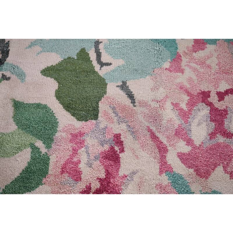 Floral Abstract Area Rug Handmade Wool & Silk Carpet - 6'7"x 9'7"