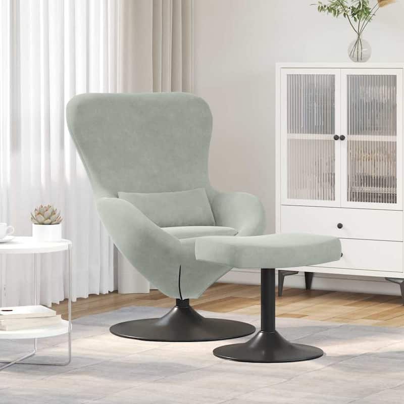 vidaXL Egg Chair Black/ Dark/Light Grey Velvet - 24.8 x 28.7 x 35.4 - Light Grey With Footstool