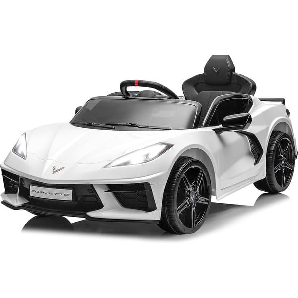 slide 2 of 20, Funtok GT01A 12V Electric Ride On Car Licensed Chevrolet Corvette C8 Kids Electric Car White