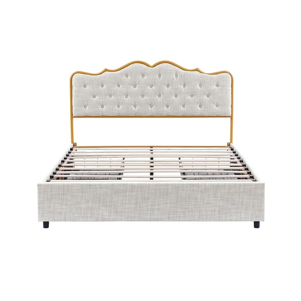 Light Grey Bed Frame with Four Storage Drawer and Steamed Bread Shaped