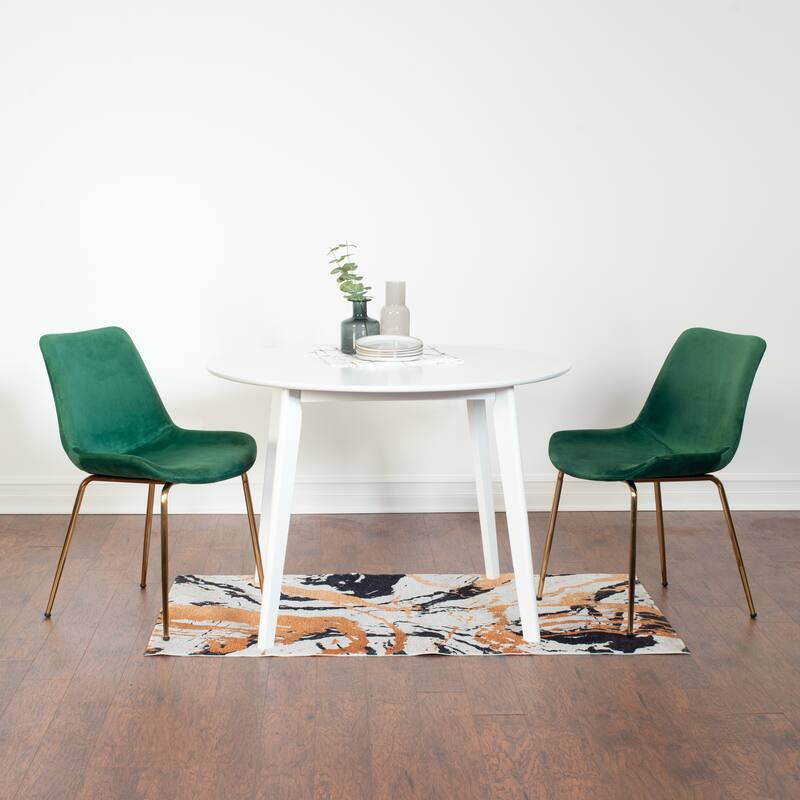 Modern Dining Set with Round Table & Velvet Upholstered Chairs - 3-Piece Sets - White+Green