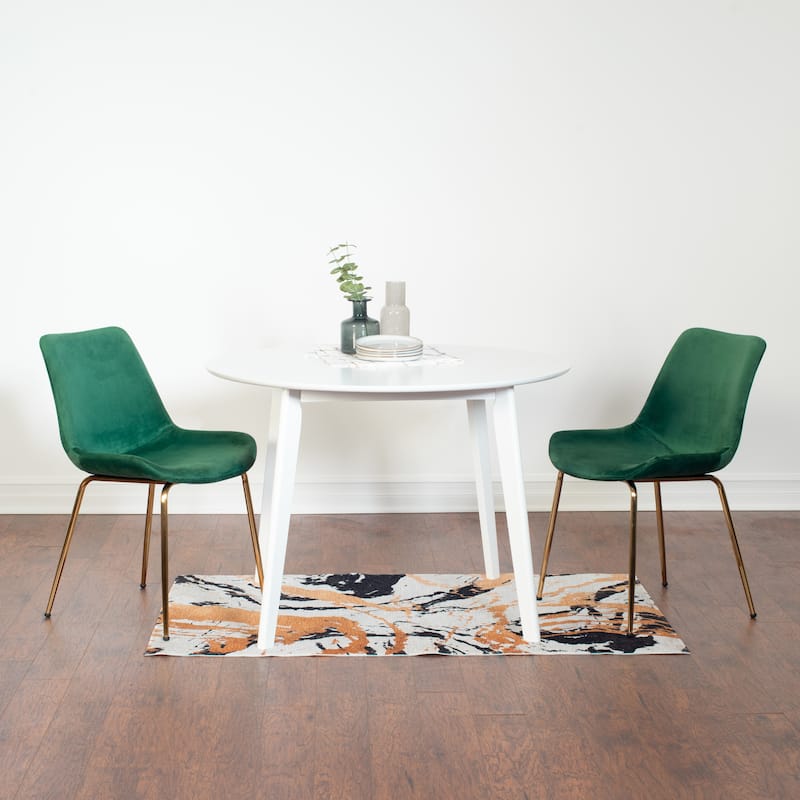 Roundhill Furniture Aufurr Contemporary 3-Piece Dining Set, White Round Table and 2 Chairs - Green