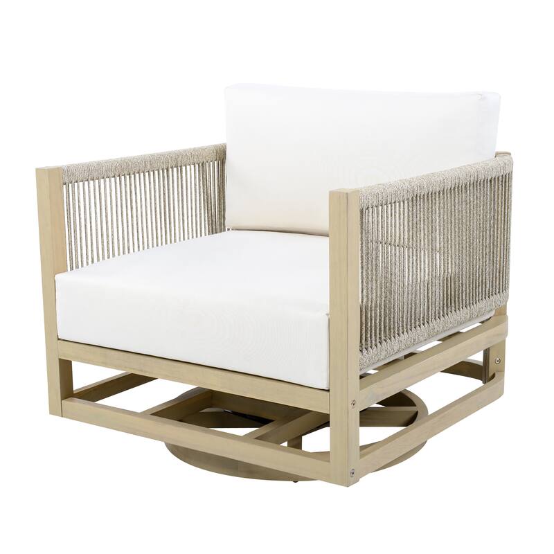 Christopher Knight Home - Coastal Outdoor Acacia Wood Swivel Club Chair with Thick Cushion