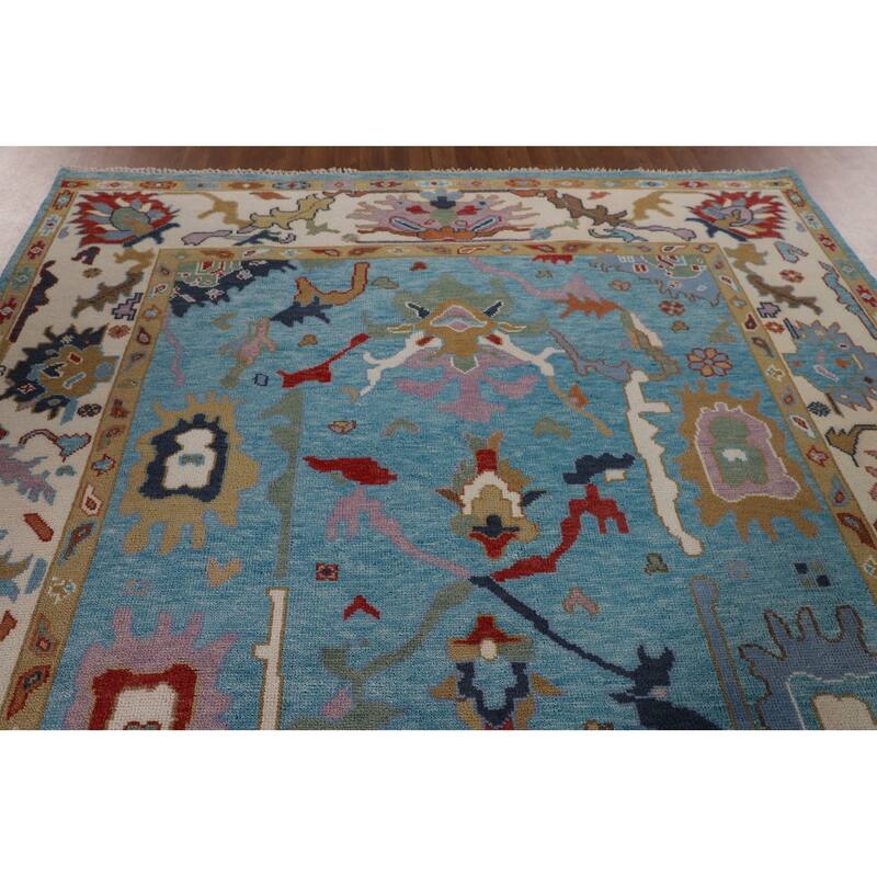 Blue Floral Oushak Oriental Area Rug Handmade Dining Room Wool Carpet - 7'10"x 9'10"