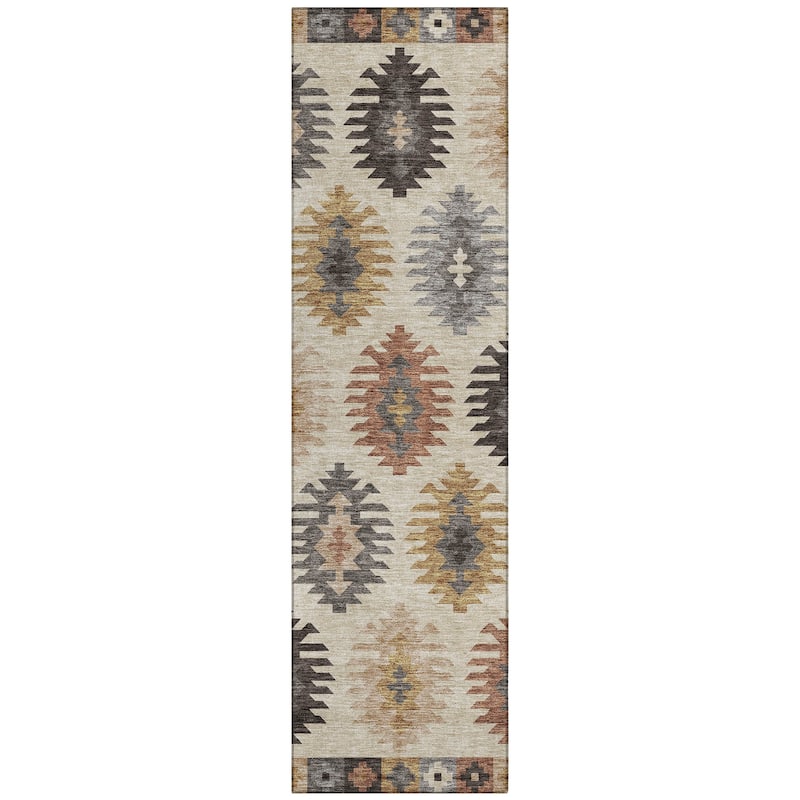 Machine Washable Indoor/ Outdoor Boho Tribal Chantille Rug