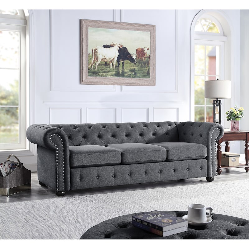 Corvus Aleksis Tufted Chesterfield 3-seater Sofa with Rolled Arms