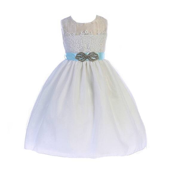Shop Crayon Kids Girls White Blue Brooch Lace Junior Bridesmaid