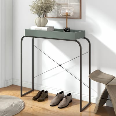 DH BASIC Modern Convenience Concepts Narrow Console Table with Shelf and Metal Legs by Denhour