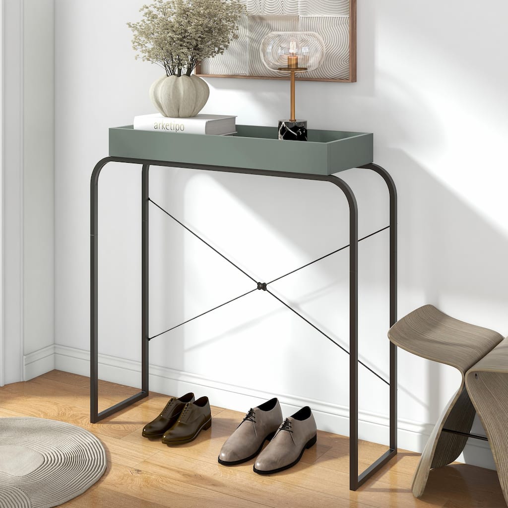 DH BASIC Modern Convenience Concepts Narrow Console Table with Shelf and Metal Legs by Denhour