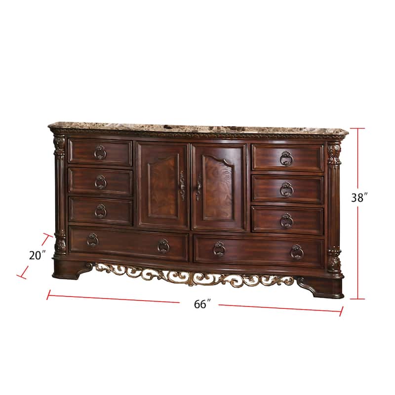 8 Drawers Dresser with Cabinet in Brown Cherry