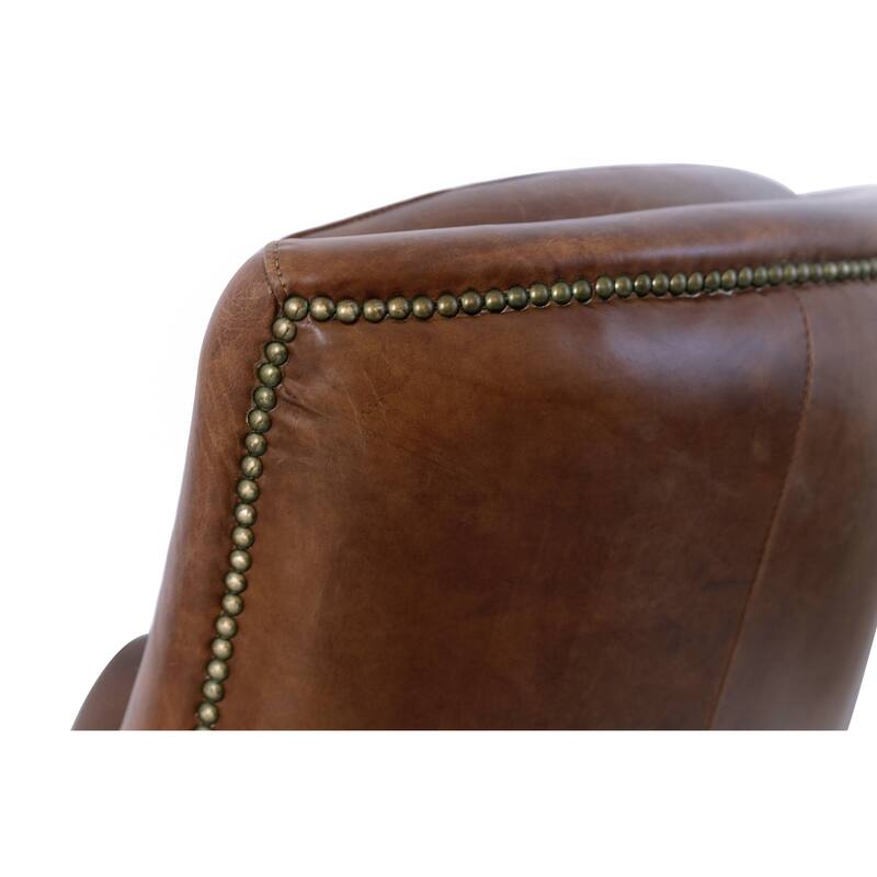Pasargad Home Vicenza Top Grain Leather Wing Chair, Brown - W31.5"xD37.4"XH39"