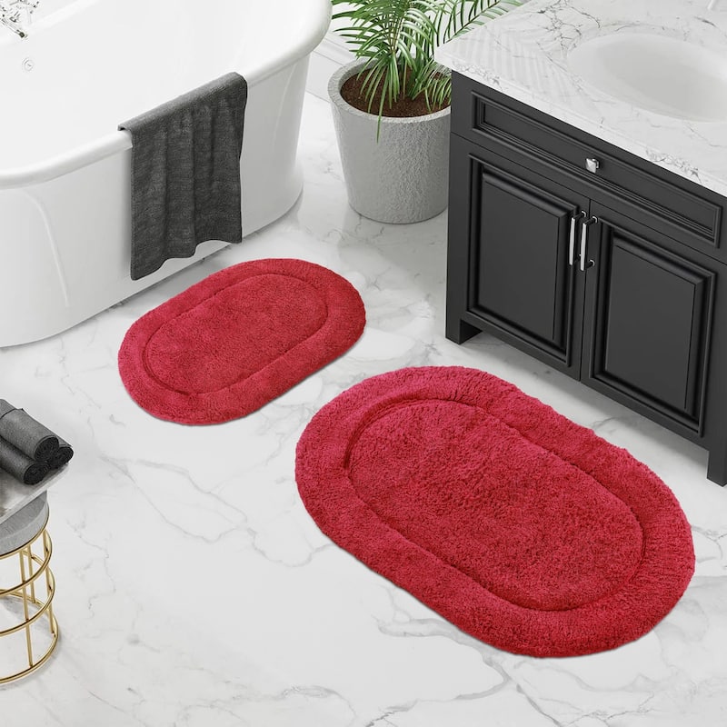 Superior Cotton Non-slip Oval Bath Rug - (Set of 2) - Burgundy