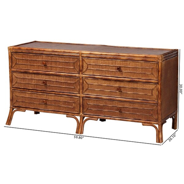 Basile Marbled Tortoise Natural Rattan Dresser - 6-Drawer