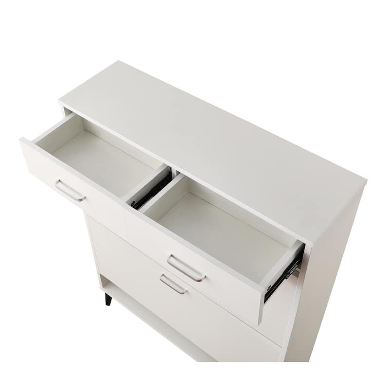 Modern Wood Shoe Storage Cabinet - 2 Flip Drawers and Drawer