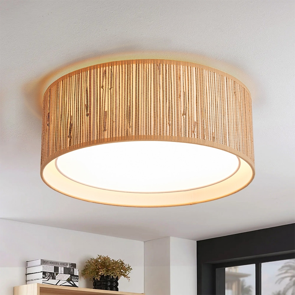 MLiAN 15.7" 3-Light Indoor Fabric Flush Mount Ceiling Light - Khaki