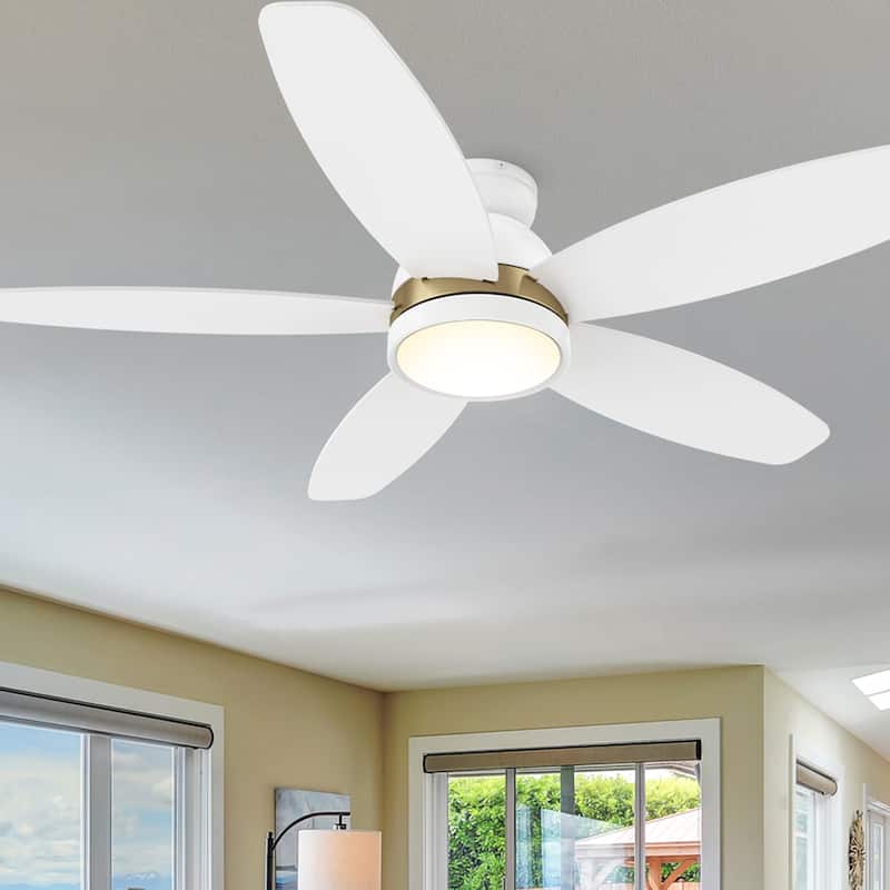 CARRO Cerus 48" 5-Blade Indoor Ceiling Fan with Light and Remote - White/Gold