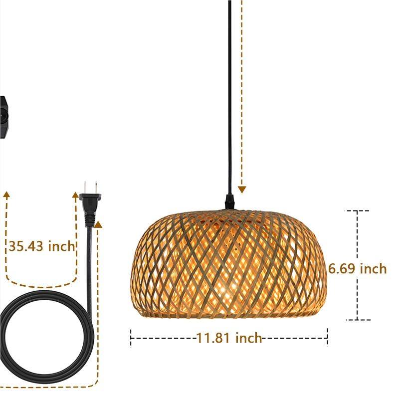 1-Light Hanging Lights with Plug in Cord Rattan Pendant Light - 11.8inch
