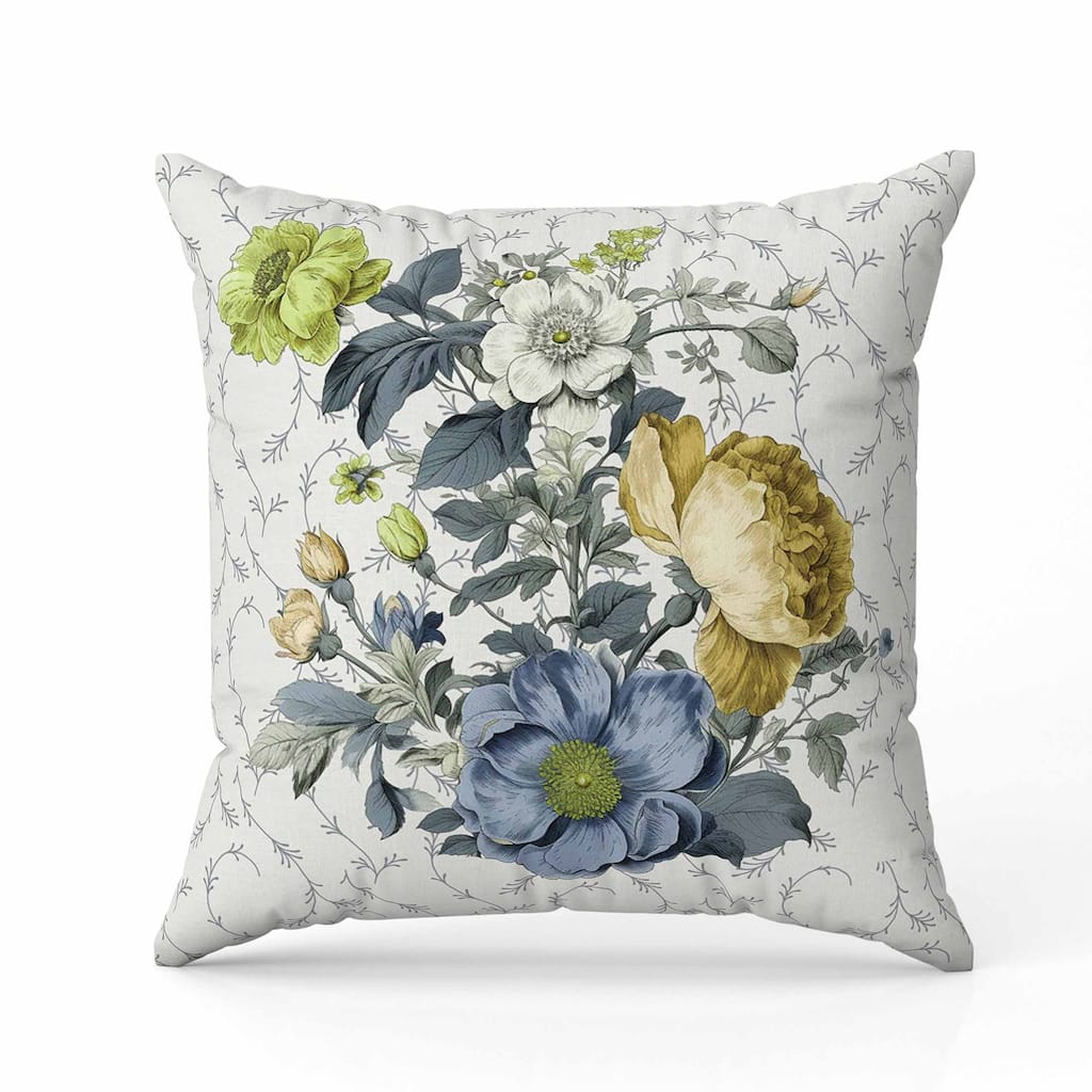 Flower and Knop Indoor/Outdoor Reversible Throw Pillow Blue and Gold